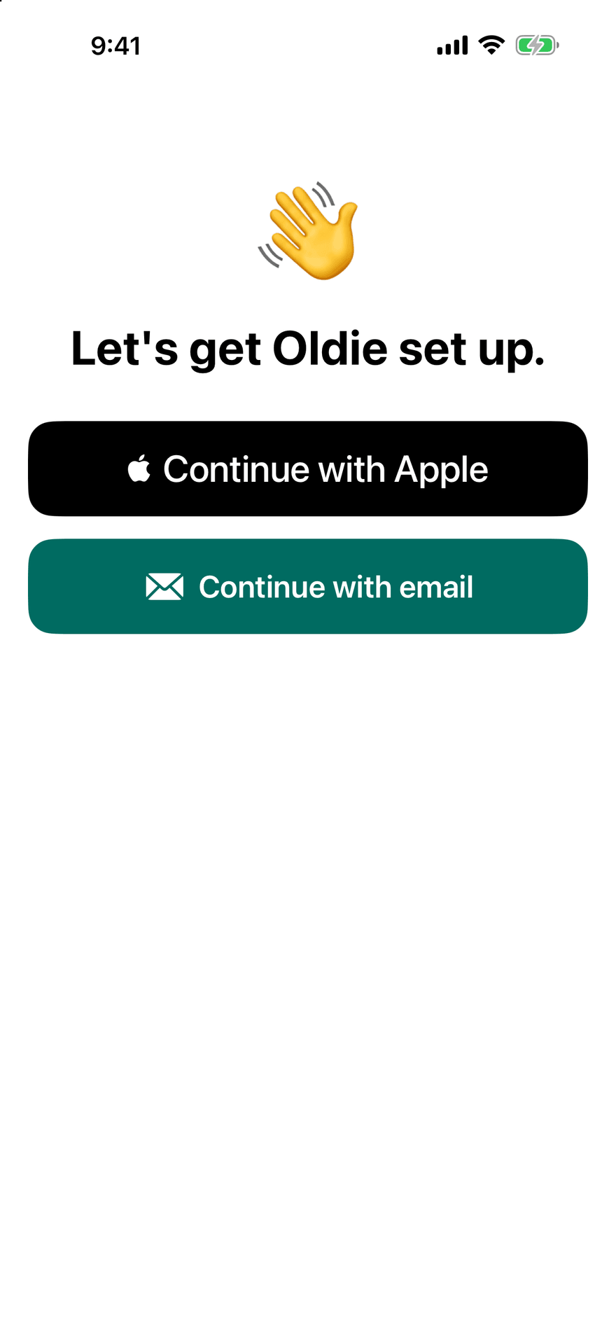 The Oldie sign-in screen: Continue with Apple, or Continue with email.